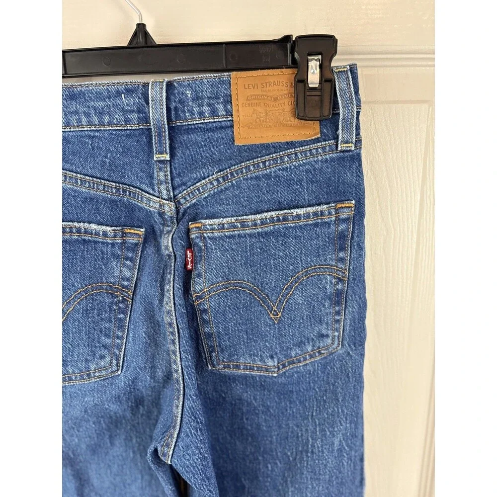 Levi Ribcage Straight Ankle Jeans Medium Wash Big E Womens Size 25 - 276 - Picture 2 of 7